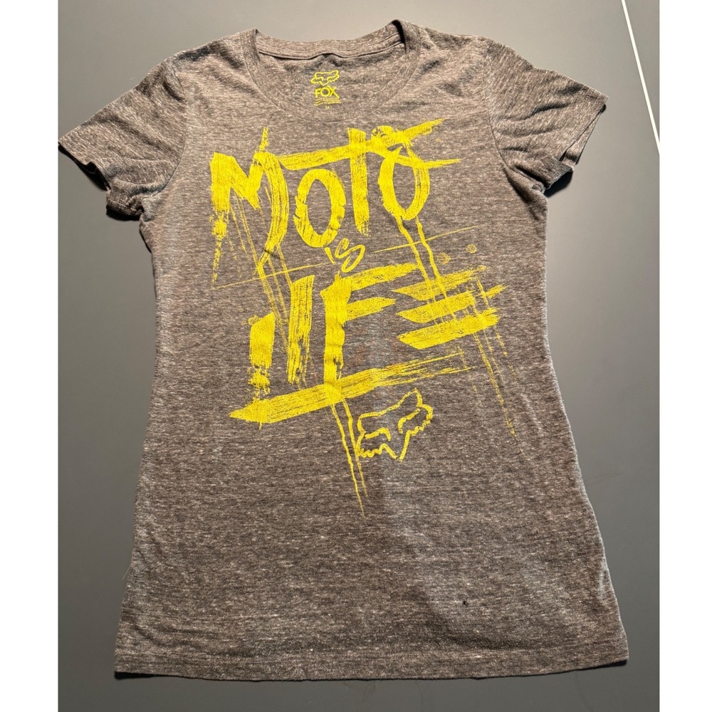 Fox Racing Moto Is Life Graphic Tee Grey Yellow Motocross Shirt Womens Medium